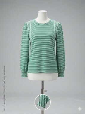 Talbots Mint Green and White Striped Puff-Sleeve Top M Nwt.